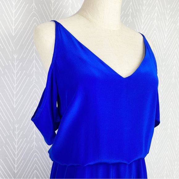 AMANDA UPRICHARD Royal Blue 100% Silk Cold Shoulder Dress - Picture 4 of 8